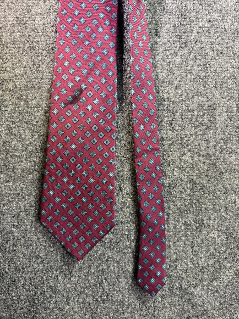 Thornhill Menswear Silk Neck Tie Geometric Foulard Medallion Maroon Blue Red